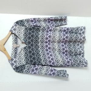 Chico's Women's Black White Purple Geometric V-Neck Top, 0 (XS)